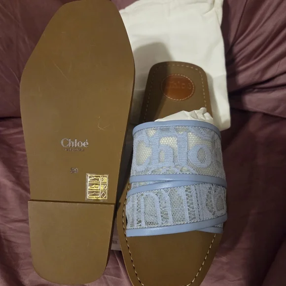 Chloe Woody Lace Sandal Size 39 Ballad Blue - Picture 3 of 6